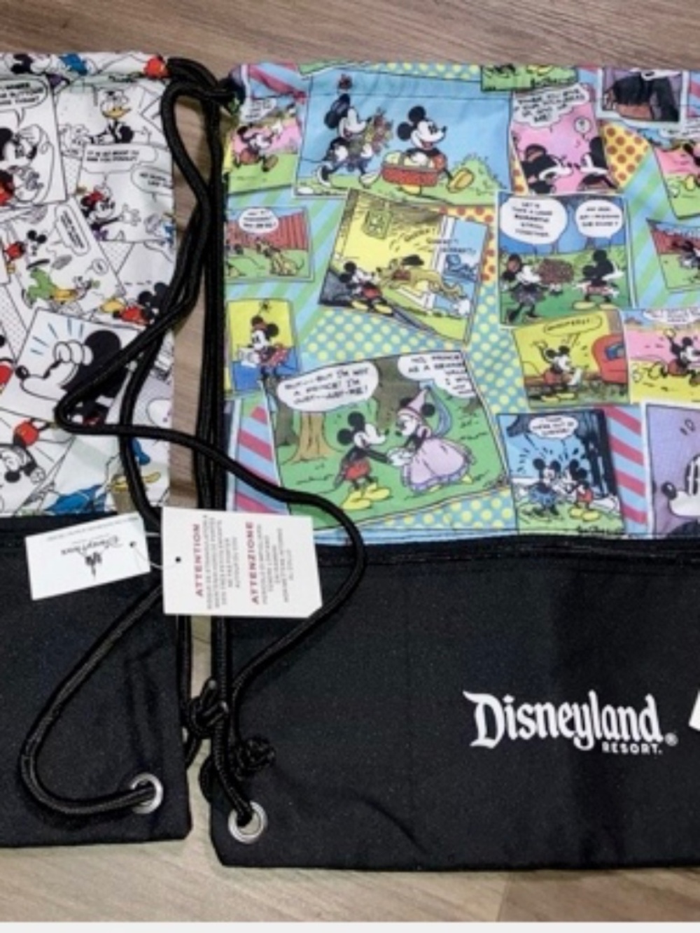 2 Walt Disney World Parks Mickey Mouse Drawstring Backpack $32 Comic Strip BNWT